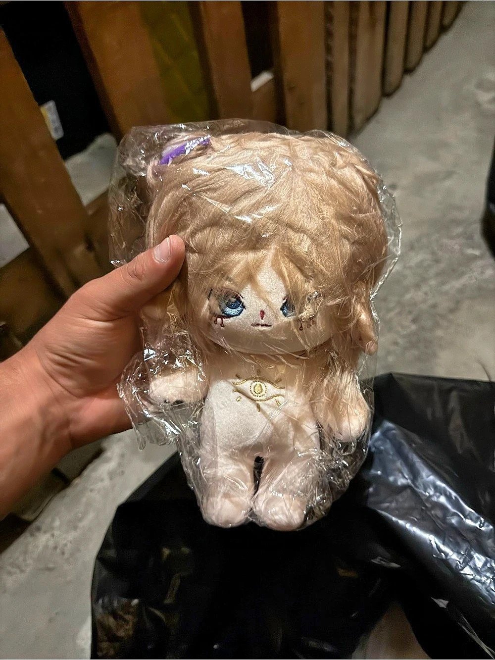 20cm Cotton Doll Long Blonde Braided Hair Anime Plush - Gold Eye & Tears Embroid